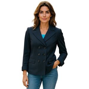 ANNE KLEIN Black Blazer Jacket Size 8 Wool Ruffle Office Career